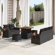Set Divano da Giardino a 8 Pezzi con Cuscini Nero Polirattan Acacia
