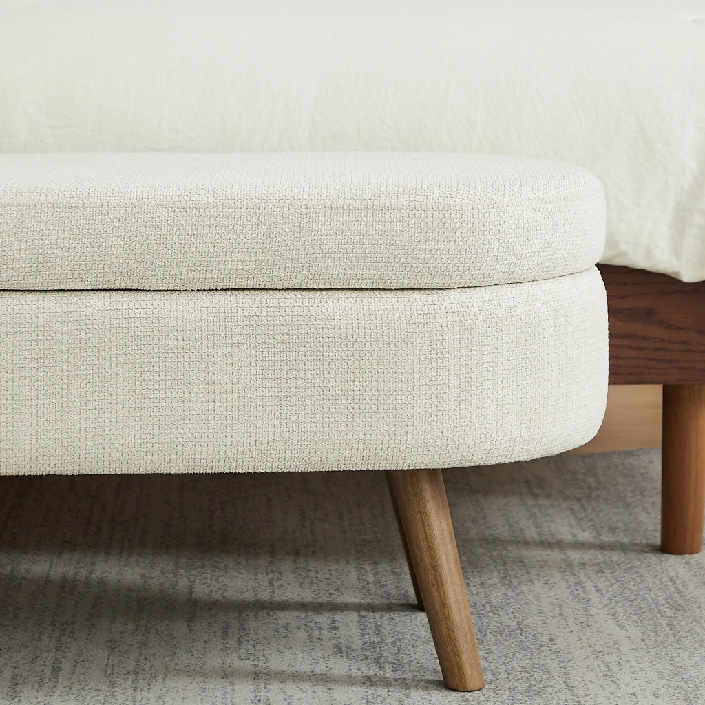 Panca contenitore - con vano e piedi antiscivolo - in ciniglia - beige - 110 cm