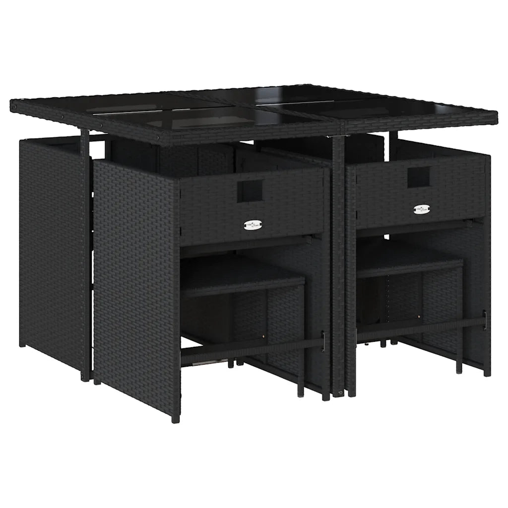 Set da Pranzo da Giardino 9 pz | Set Salotto da Giardino con Cuscini Nero in Polyrattan