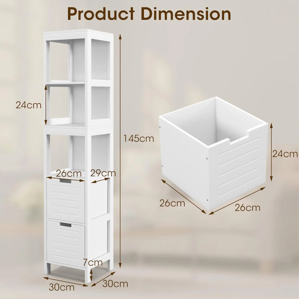 Mobile Lavatrice Salvaspazio Colonna Bagno, Armadietto Lavatrice Moderno Bianco, Scaffale Multiuso e Elegente, 144,5 x 30 x 30 cm