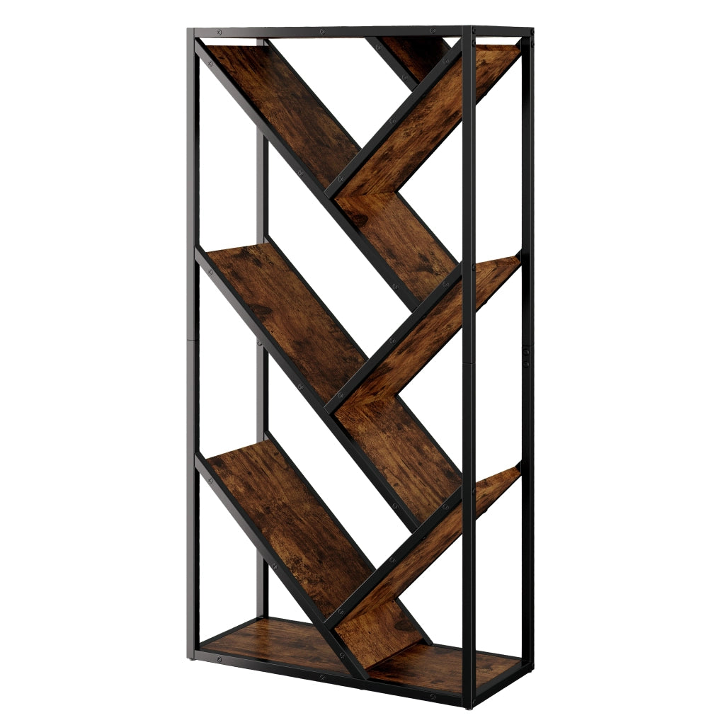 Libreria a forma di albero 80 × 35 × 160 cm, scaffale a 8 ripiani, nero e marrone vintage, con struttura in metallo e pannello MDF