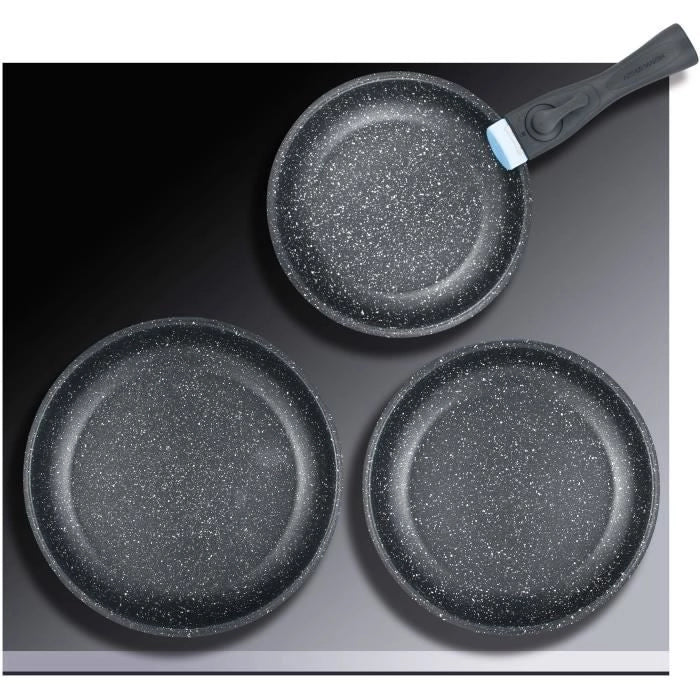 Set 3 padelle - Arthur Martin - AM2196 - 20-24-26 cm - Acciaio inox - Manico smontabile - Tutti i piani cottura, compresa l'induzione