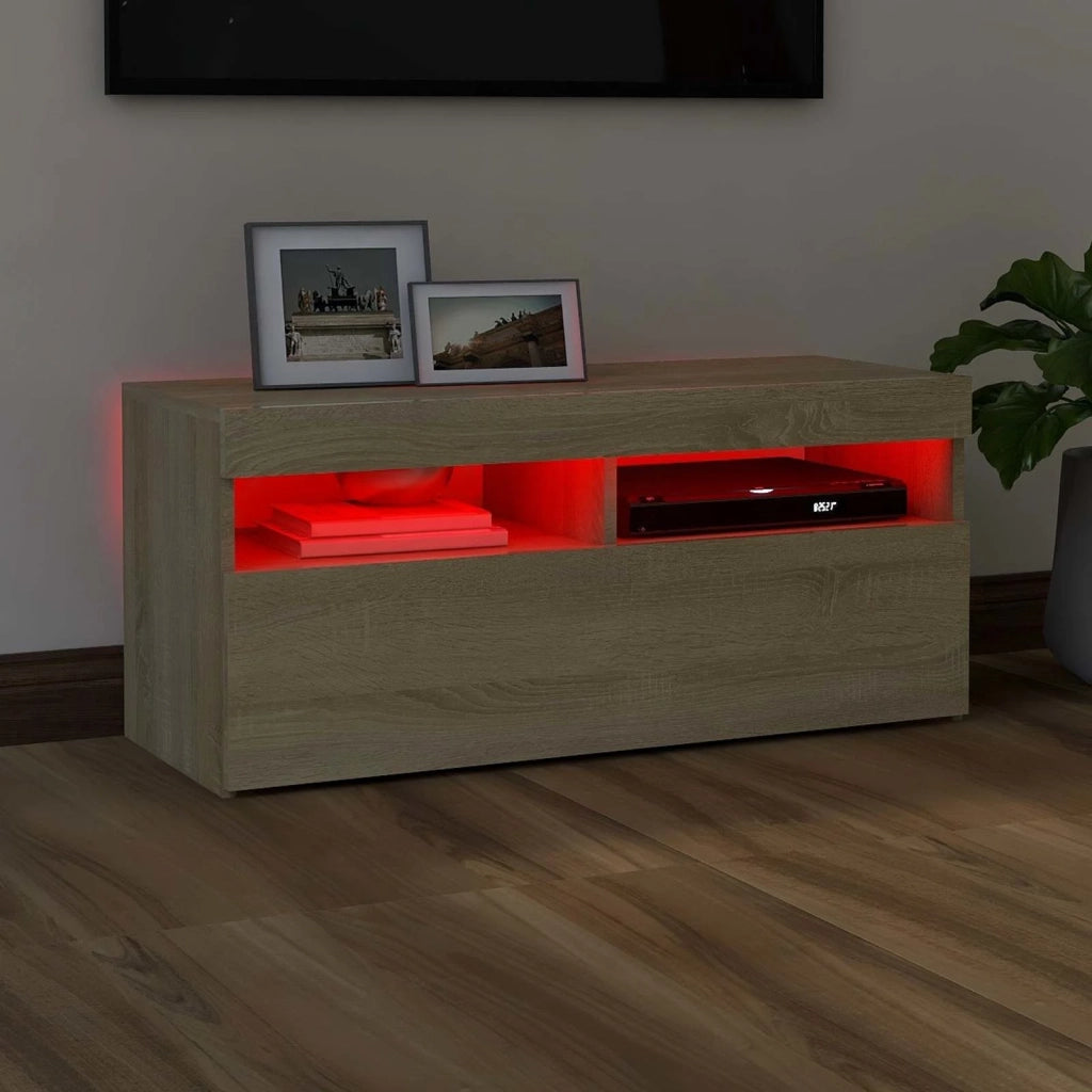 Mobile Porta TV con Luci LED Rovere Sonoma 90x35x40 cm 804385