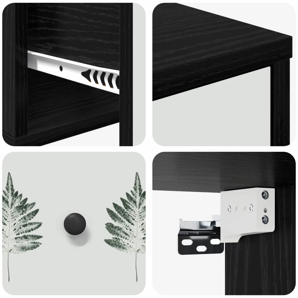 Mobiletto da comodino a parete HANAU 2 pz Rovere Nero 8007496