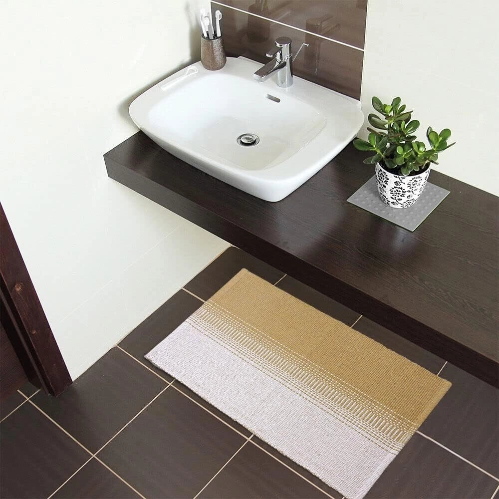 Tappeto Cucina Bagno Puro Cotone Assorbente Tessuto Intrecciato a Mano Beige 55x280 cm