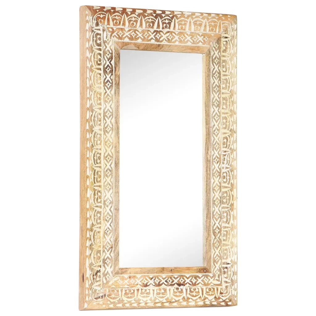 Specchio Intagliato a Mano 80x50x2,6 cm in Massello di Mango 321645