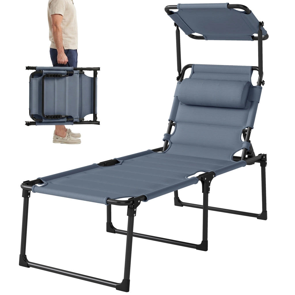 Chaise Longue da Giardino con Tettoia Regolabile ¨C zephmum ¨C Grigio 70x200x45 cm