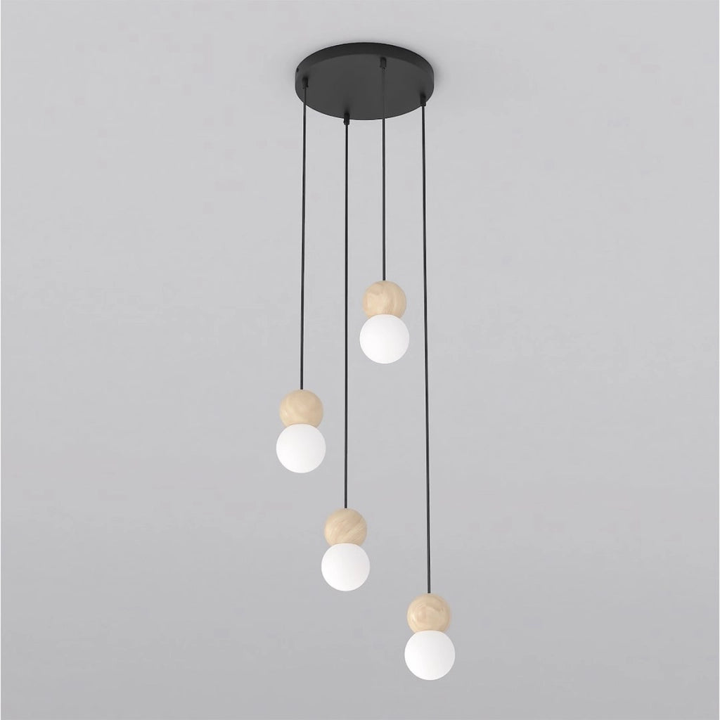 Lampada a sospensione LOOP in acciaio nero e legno naturale