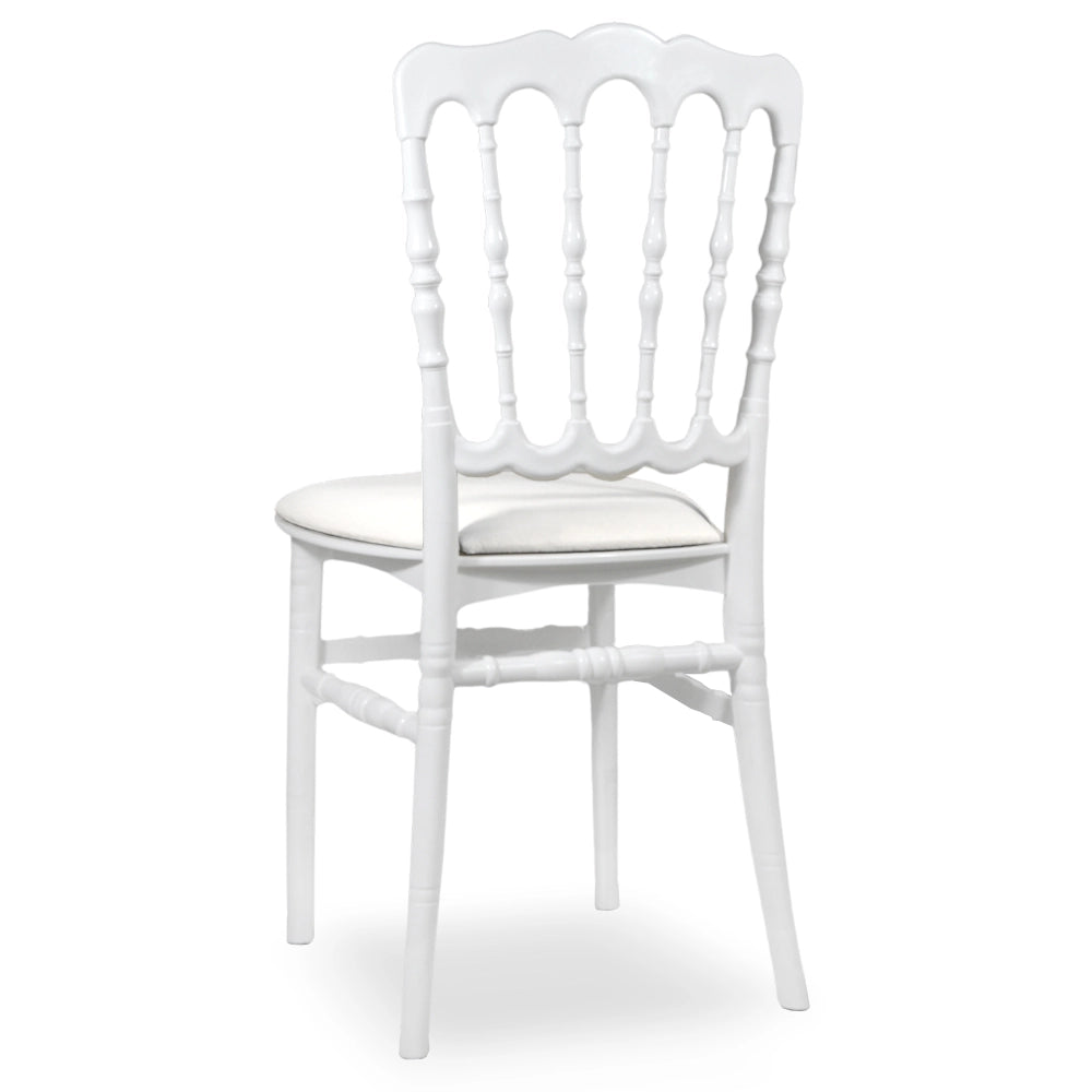 Set da 20 Sedie Napoleon in Plastica Bianche con cuscino similpelle bianco