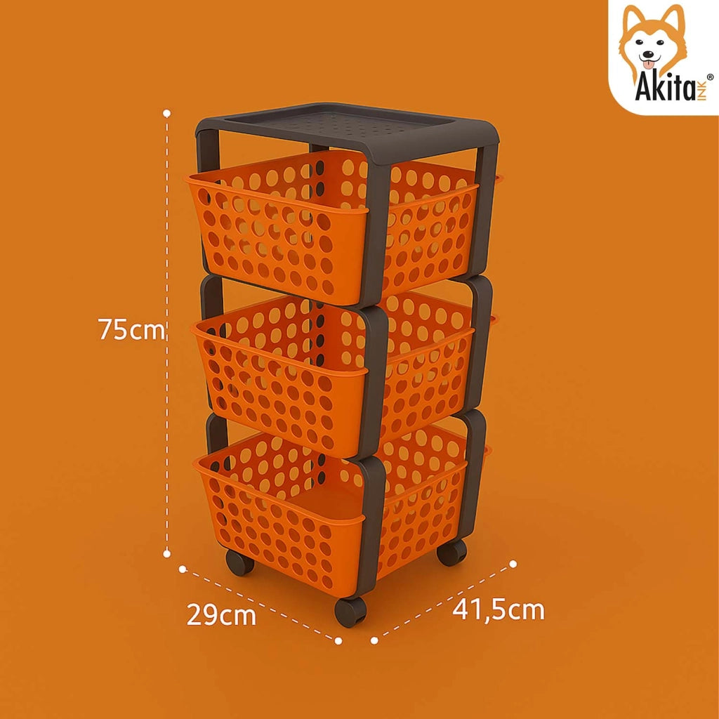 Akitaink Carrello Portatutto 3 Ripiani Arancione
