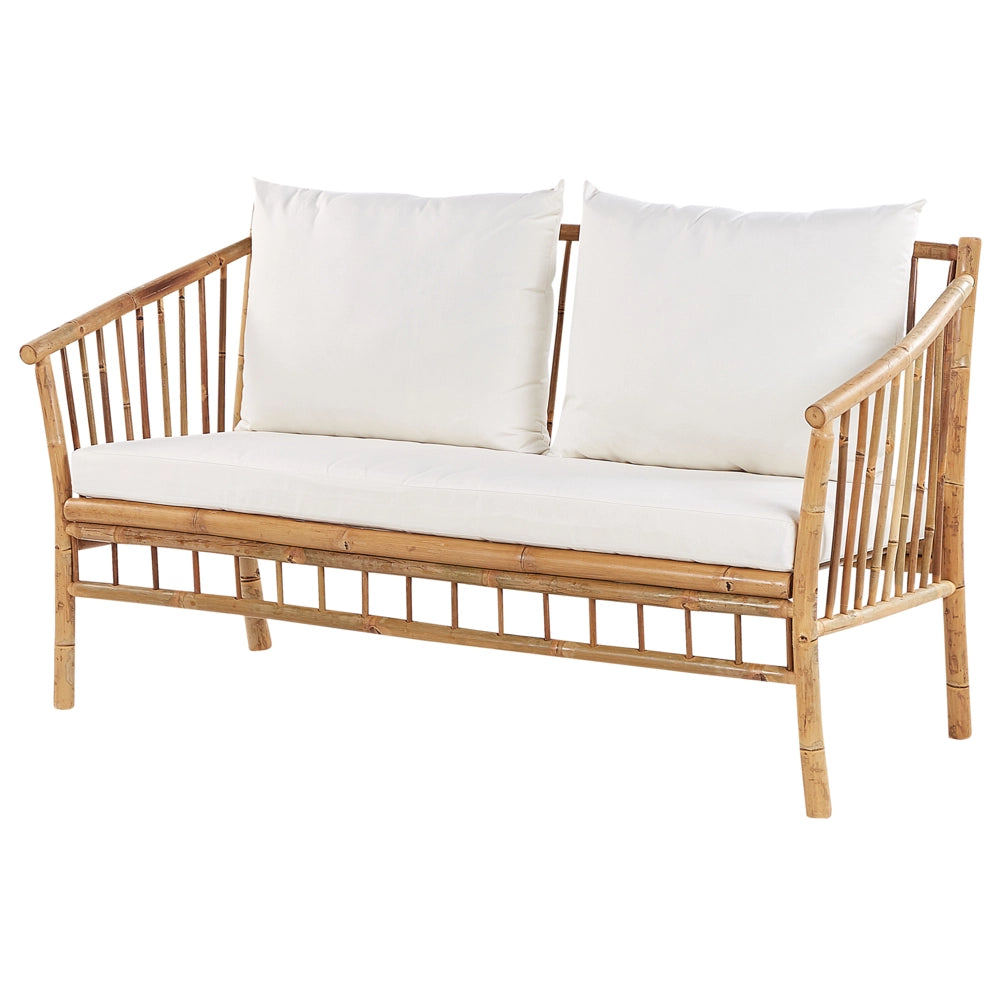 Set di divani da giardino in legno di bambù con cuscini bianchi 4 posti salotto moderno set di conversazione salottino per esterni