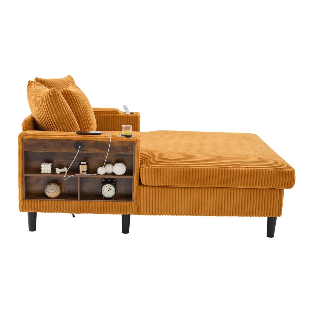 Divano Angolare Lounge con Chaise Longue ¨C MINIMAL ¨C Velluto a Coste, LED, USB, Contenitore