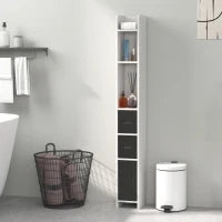 kleankin Colonna Bagno con 3 Mensole e 3 Armadietti, in Legno, 15x17x120 cm, Bianco e Nero