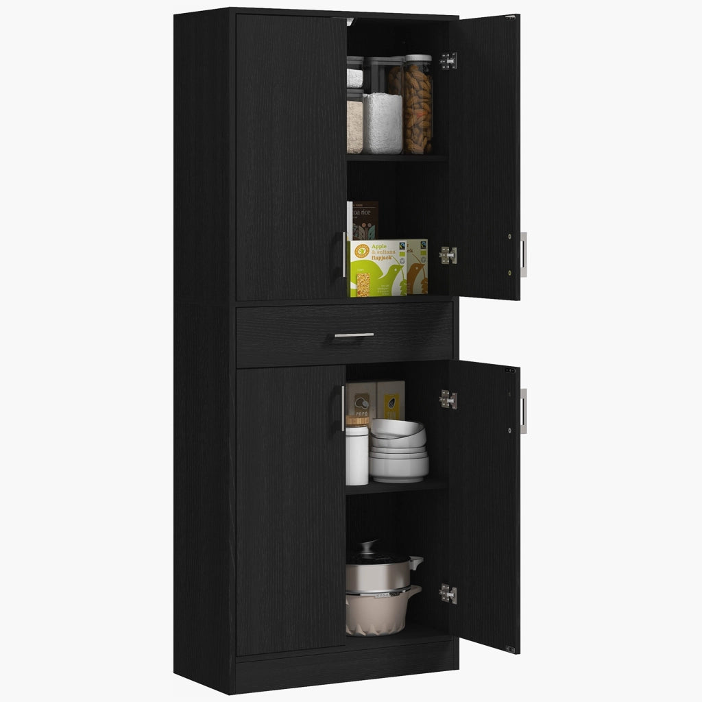 Armadio da cucina 4 ante 2 ripiani 1 cassetto centrale ¨C zephmum ¨C 180 cm nero