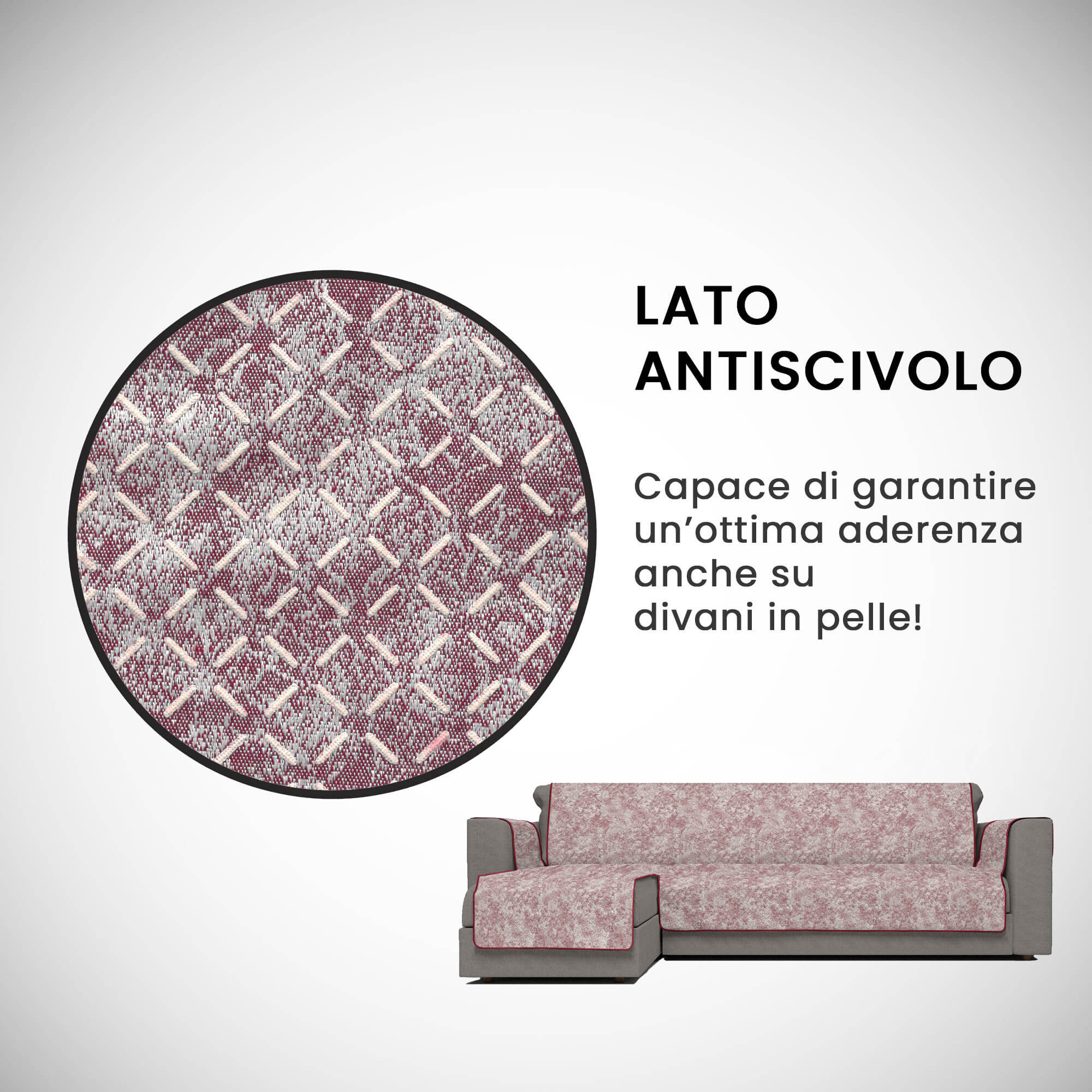 Copridivano con Penisola Sinistra Seduta 190 cm in Poliestere e Cotone Bordeaux