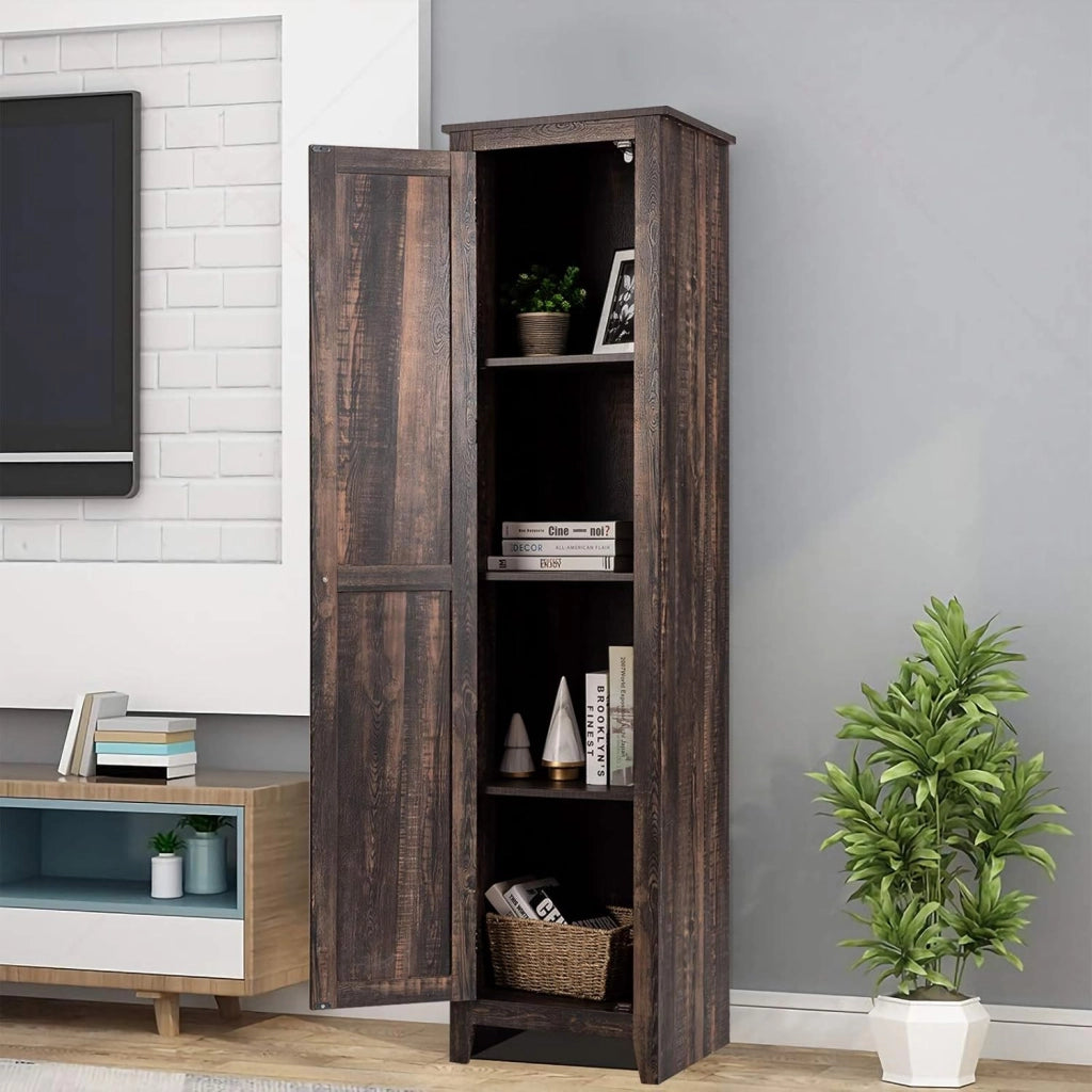 Armadio alto da 183 cm, armadio da bagno sottile con 1 anta e 4 ripiani, armadietto per cucina, soggiorno e bagno, armadio da cucina autoportante (marrone)