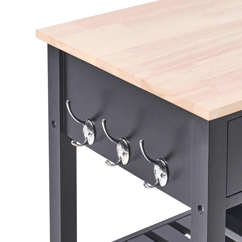 Carrello da cucina in MDF bianco con ripiano in legno chiaro Scaffali per armadietto con rotelle Cassettiera scandinava