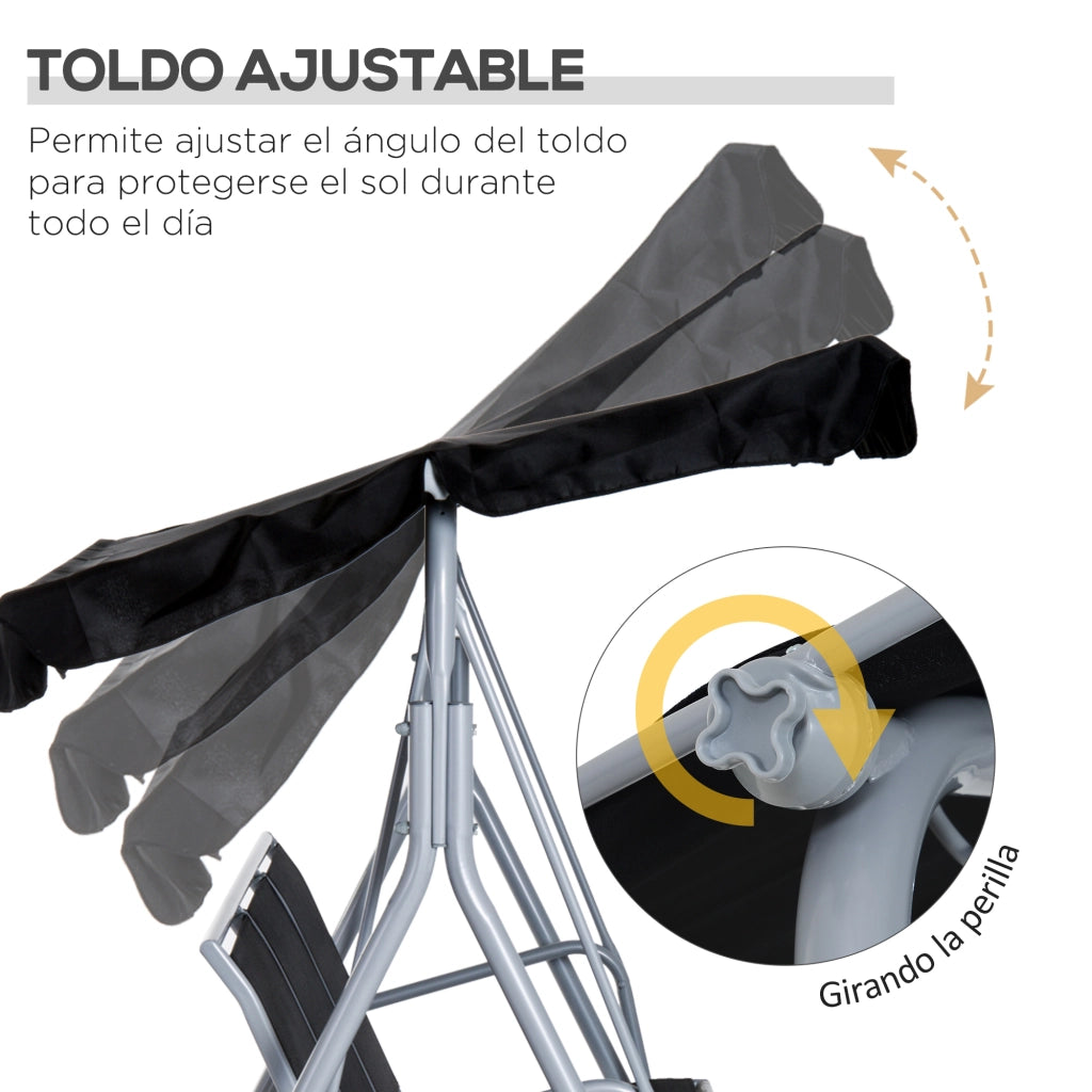 Dondolo Giardino 3 Posti con Toldo ¨C zephmum ¨C 171x108x150 cm Nero