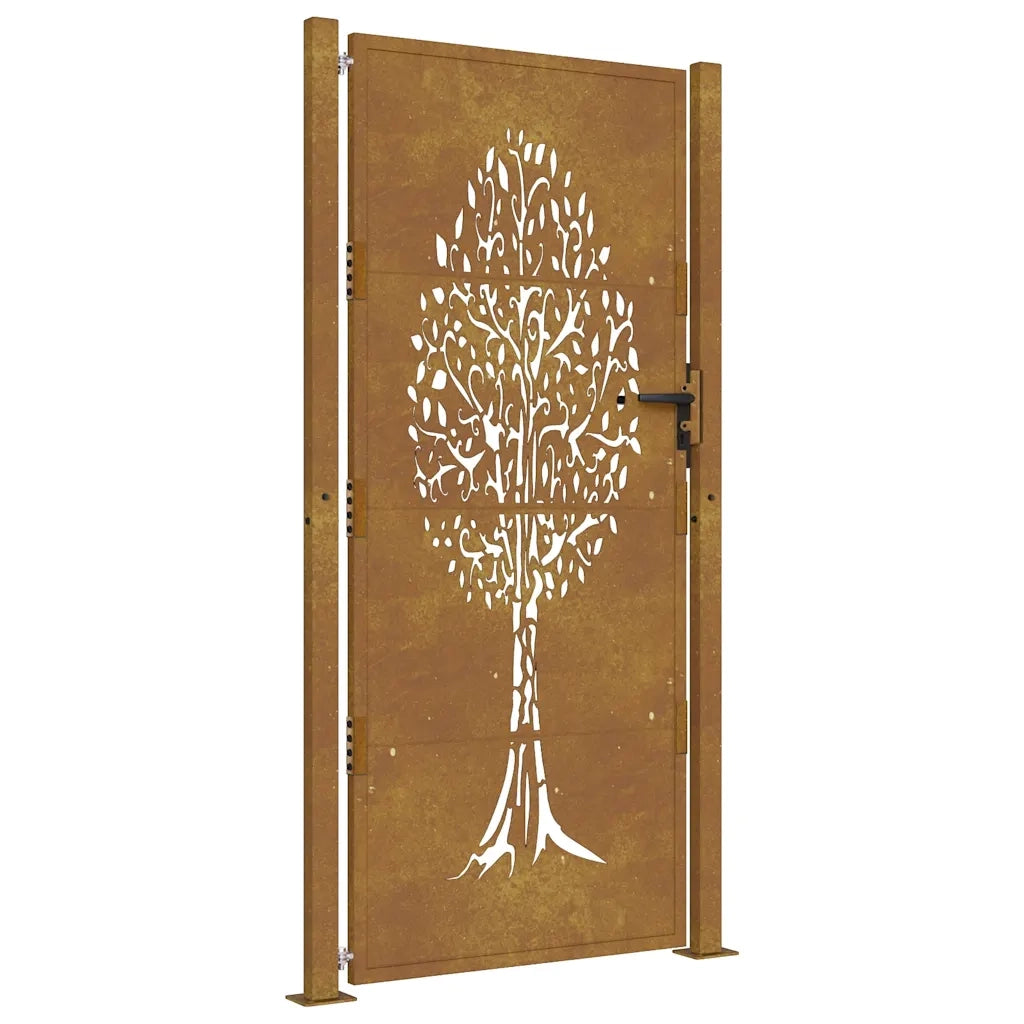 Cancello da Giardino 105x205 cm in Acciaio Corten Design Albero