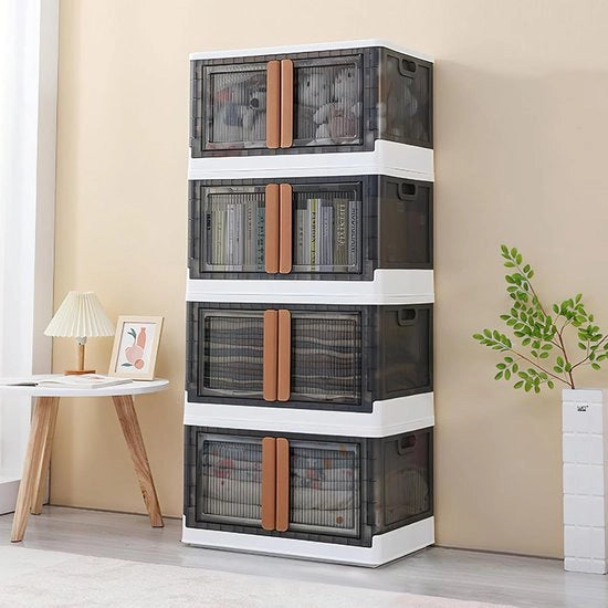 Set di contenitori pieghevoli con coperchio, 4 contenitori pieghevoli da 72 litri, contenitori pieghevoli con porta e ruote