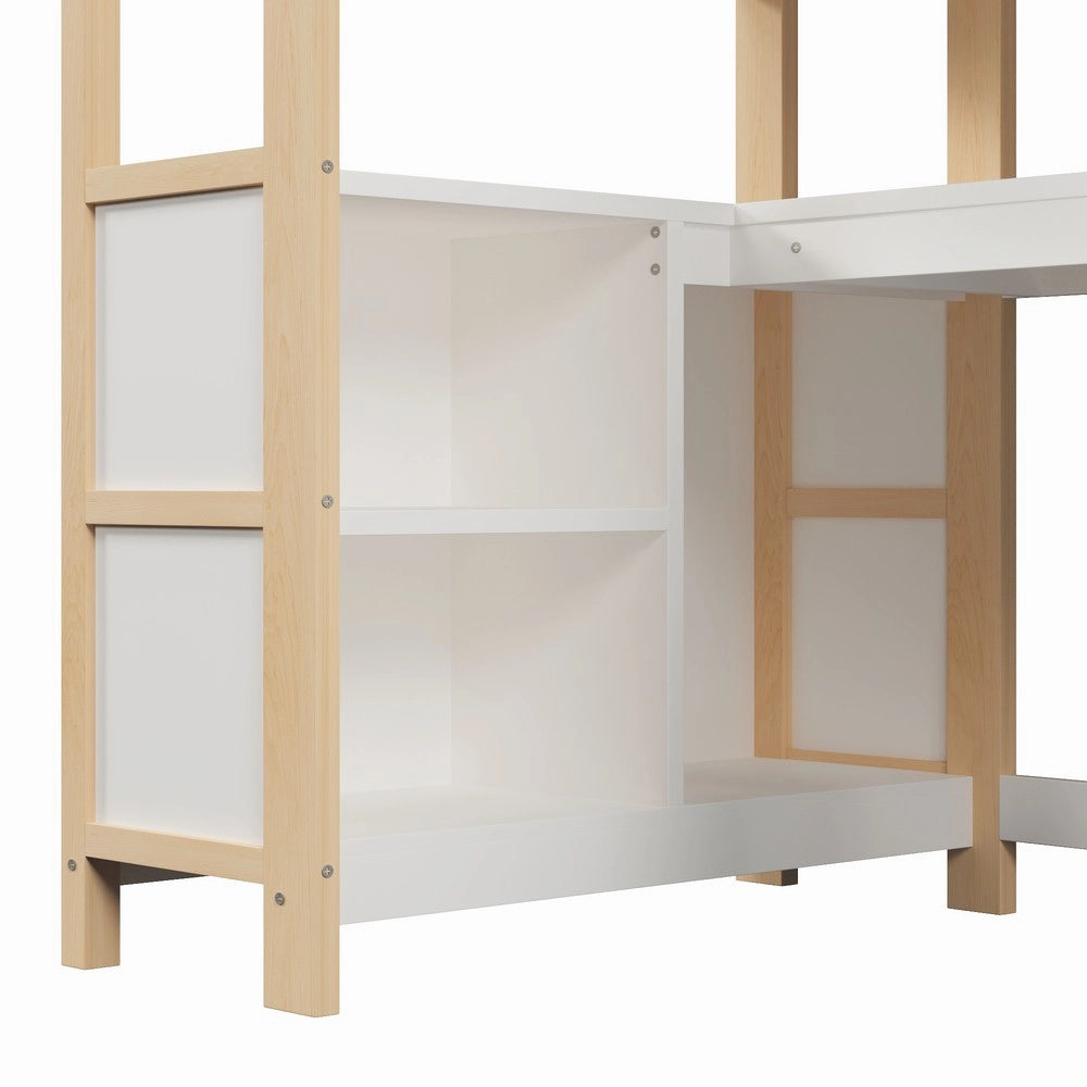 Letto a Soppalco con Scrivania e Armadio ¨C Xylo ¨C 90x200, Ripiani, Naturale