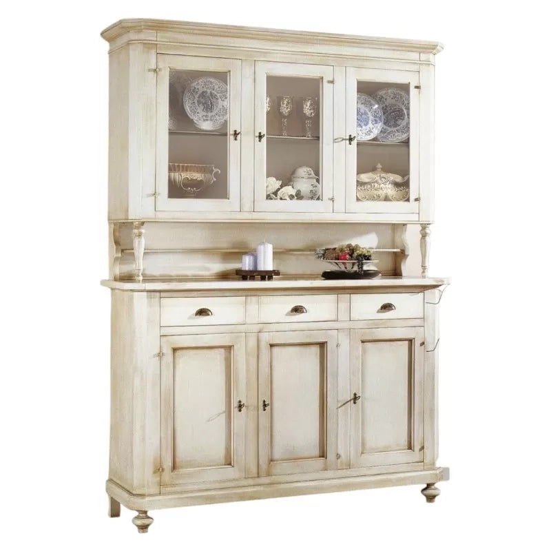 Cristalliera 3 porte 3 cassetti shabby vintage bianco patinato 160x50x221 - Mobili 2G