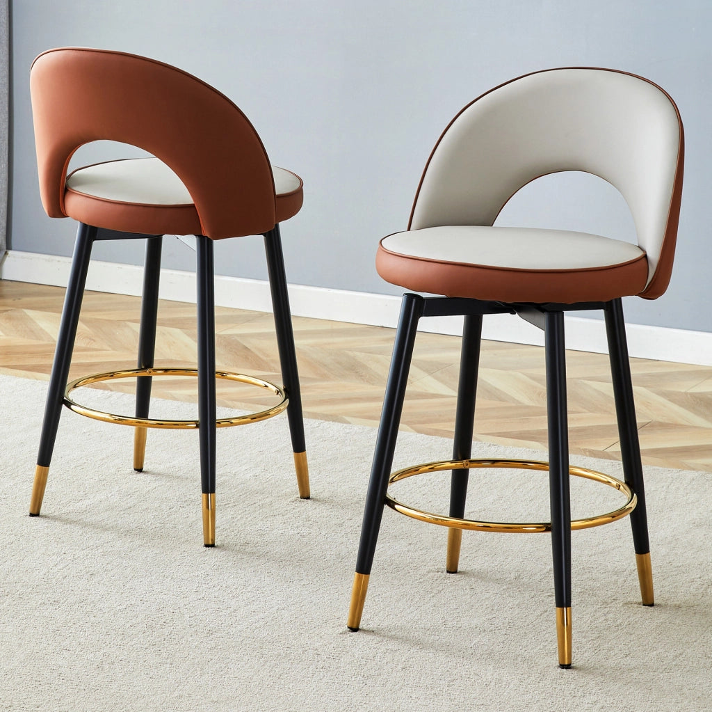 Set 2 sgabelli da bar girevoli a 360° in PU grigio chiaro e marrone HAVRYA