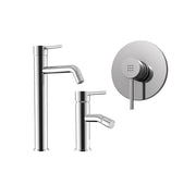 Set miscelatore lavabo alto e bidet senza scarico ed incasso doccia in ottone cromato | Ava