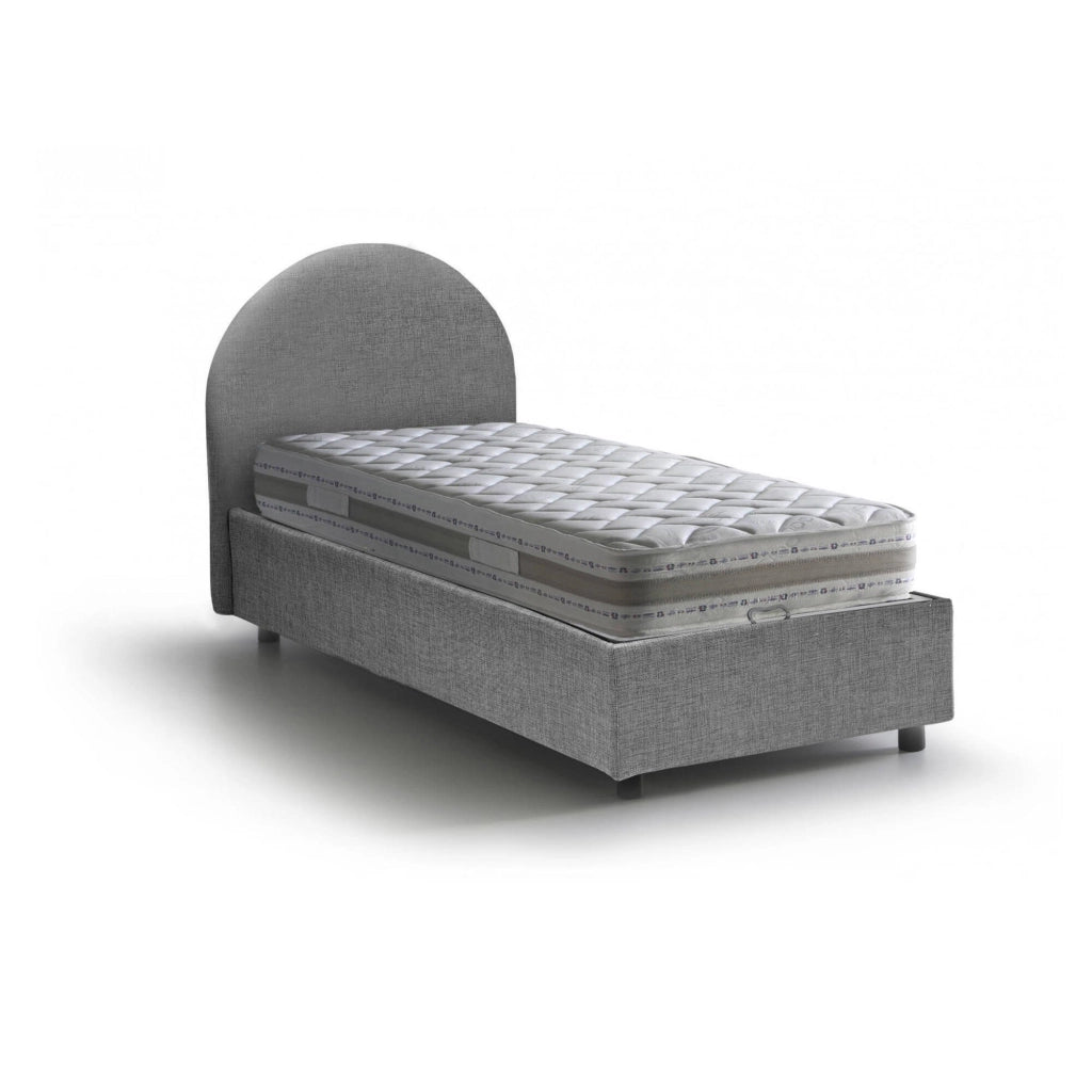 Letto singolo Egle, Letto contenitore con rivestimento in tessuto, Made in Italy, Apertura frontale, con materasso cm 80x190 incluso, Grigio