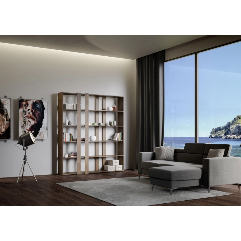 Composizione Libreria A Kato 6R 2 fianchi 4 fasce lunghe - Noce