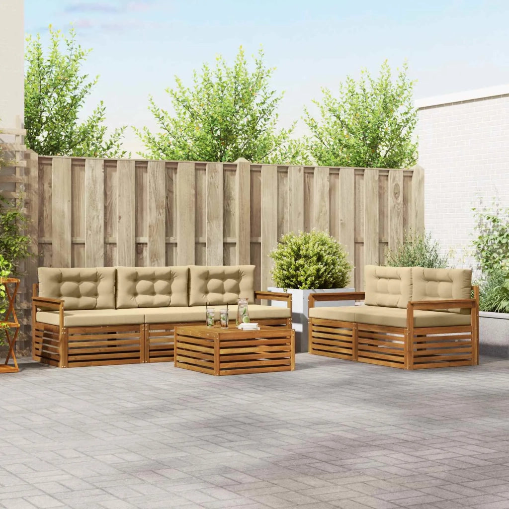 Set di divani da esterno con cuscino 6 pcs Naturale e Beige