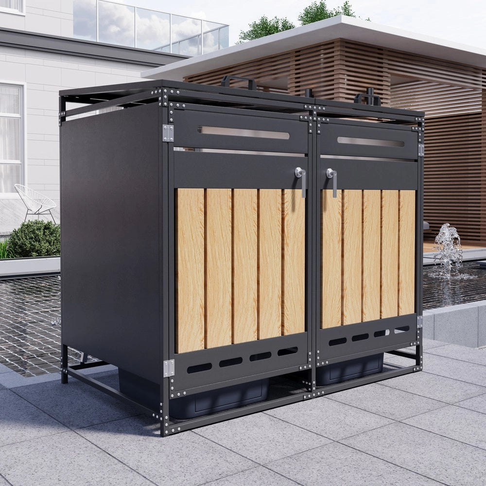 Armadietto da Giardino con Serratura e Coperchio Idraulico ¨C Xylo ¨C Effetto Legno, Metallo