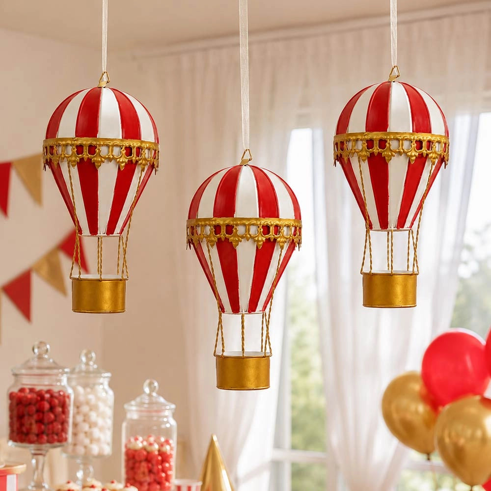 Mongolfiera Decorativa h 20 cm Metallo Rossa e Dorata da Appendere o Appoggiare