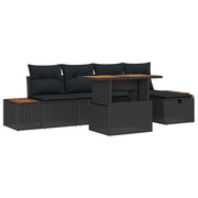 Set Divano da Giardino con cuscino 6 pcs Nero polyrattan