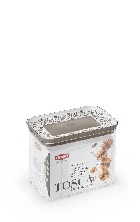 Barattolo da Cucina rettangolare con Tappo ermetico Bianco e Tortora 1,2 litri