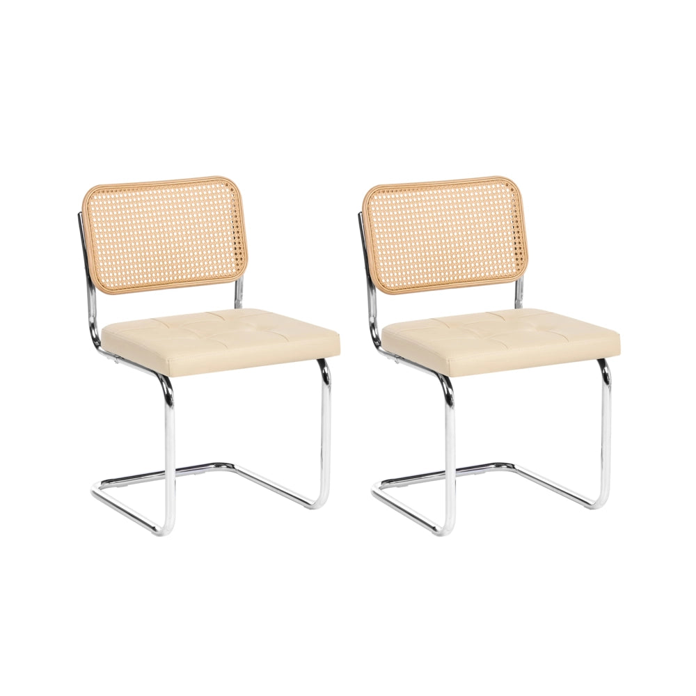 Set di 2 sedie da pranzo in ecopelle beige chiaro con base a sbalzo in metallo stile vintage retrò