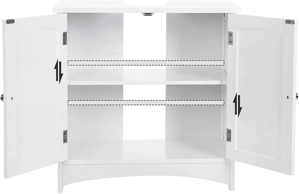 Mobiletto sottolavello con 2 ante a battente 2 ripiani 1 divisorio rimovibile resistente all'umidità 60 x 30 x 60 cm bianco 12_0000680