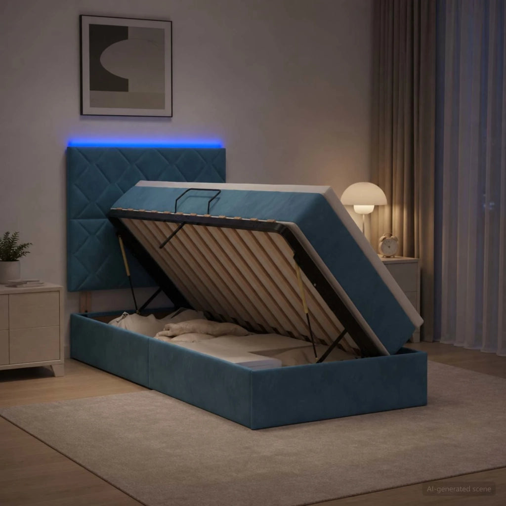 Letto con contenitore LED e materasso Blu Scuro 100 x 200 cm 3460174