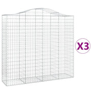 Cestini gabbioni recinzione a gabbia muro di contenimento ad arco 3 pezzi 200 x 50 x 180/200 cm ferro zincato argento 02_0040751