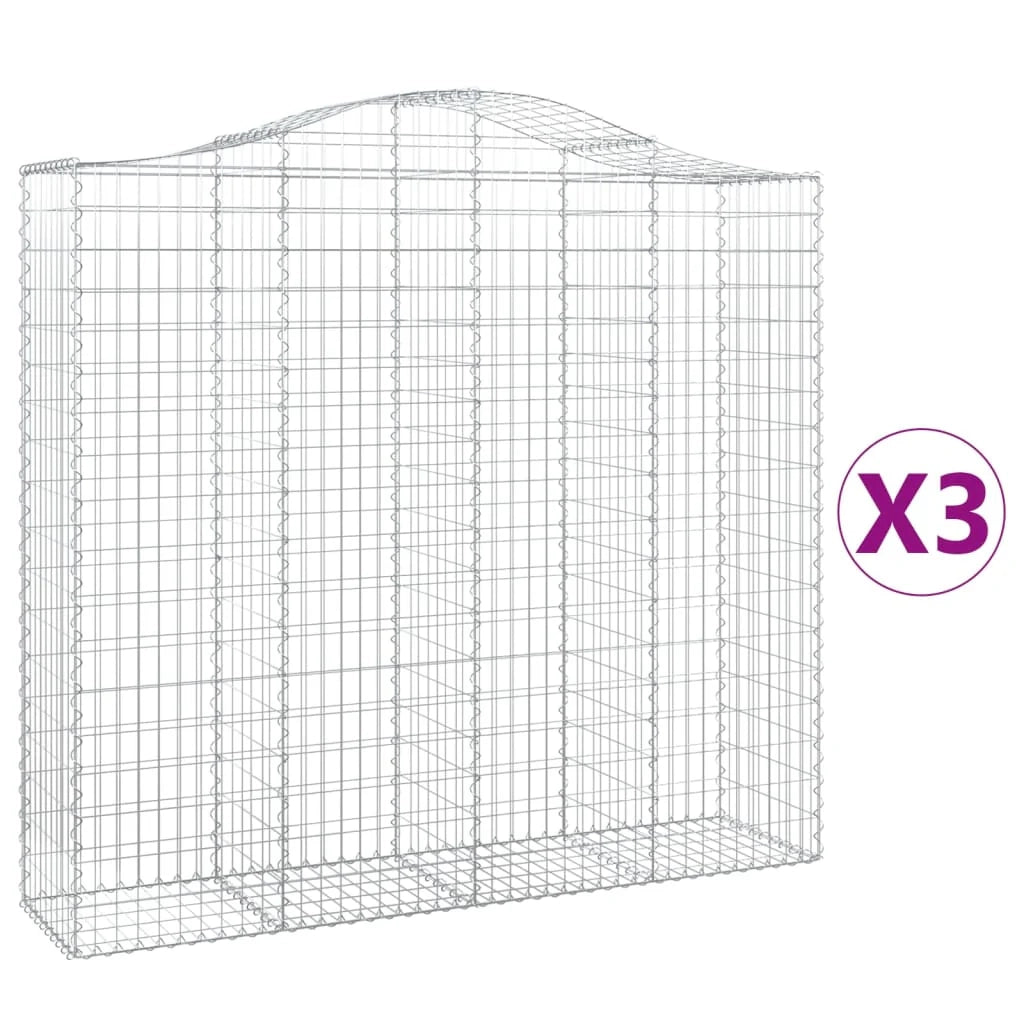 Cestini gabbioni recinzione a gabbia muro di contenimento ad arco 3 pezzi 200 x 50 x 180/200 cm ferro zincato argento 02_0040751