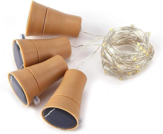 Lanterna da Parete a LED 10 con Batteria Solare, Riscaldamento a Stringa con Bottiglioni in Cuoio (Bianco Caldo)