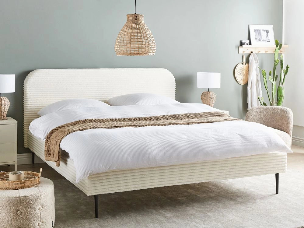 Letto bianco sporco velluto a coste testiera con rete a doghe 180 x 200 cm design minimalista
