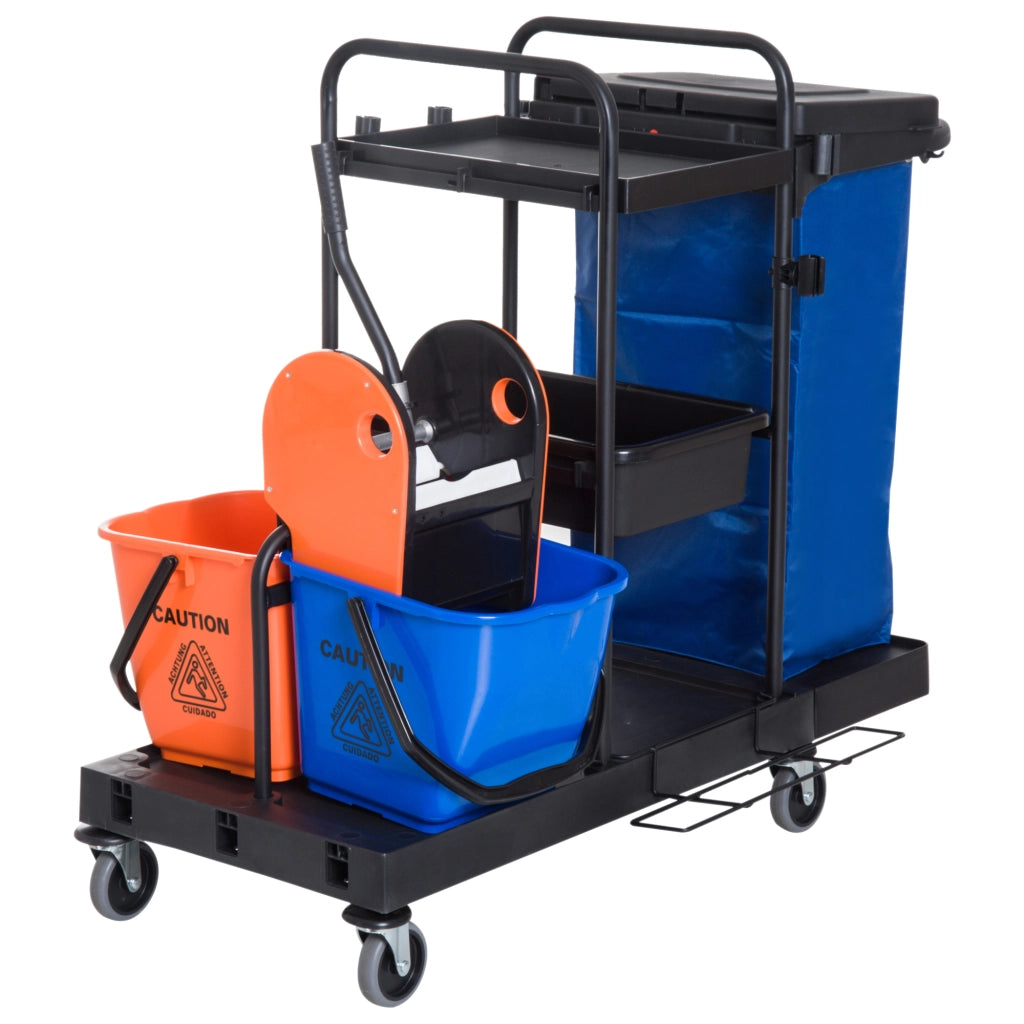 Carrello Pulizie Professionale 3 Ripiani ¨C Xylo ¨C Nero con Secchio Strizzatore e Sacco Immondizia 111x63x103cm