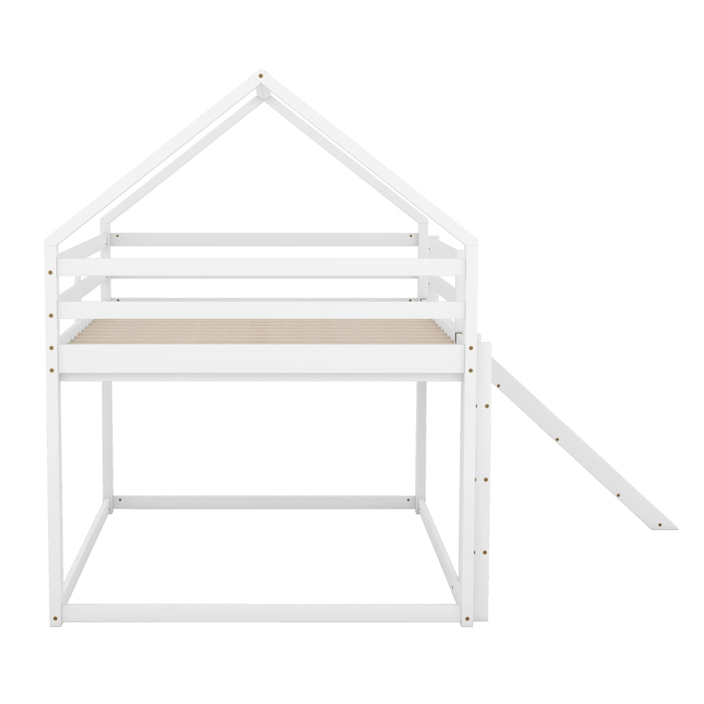 LETTO A CASTELLO A CASETTA CON SCIVOLO E SCALA 140x200 cm BIANCO