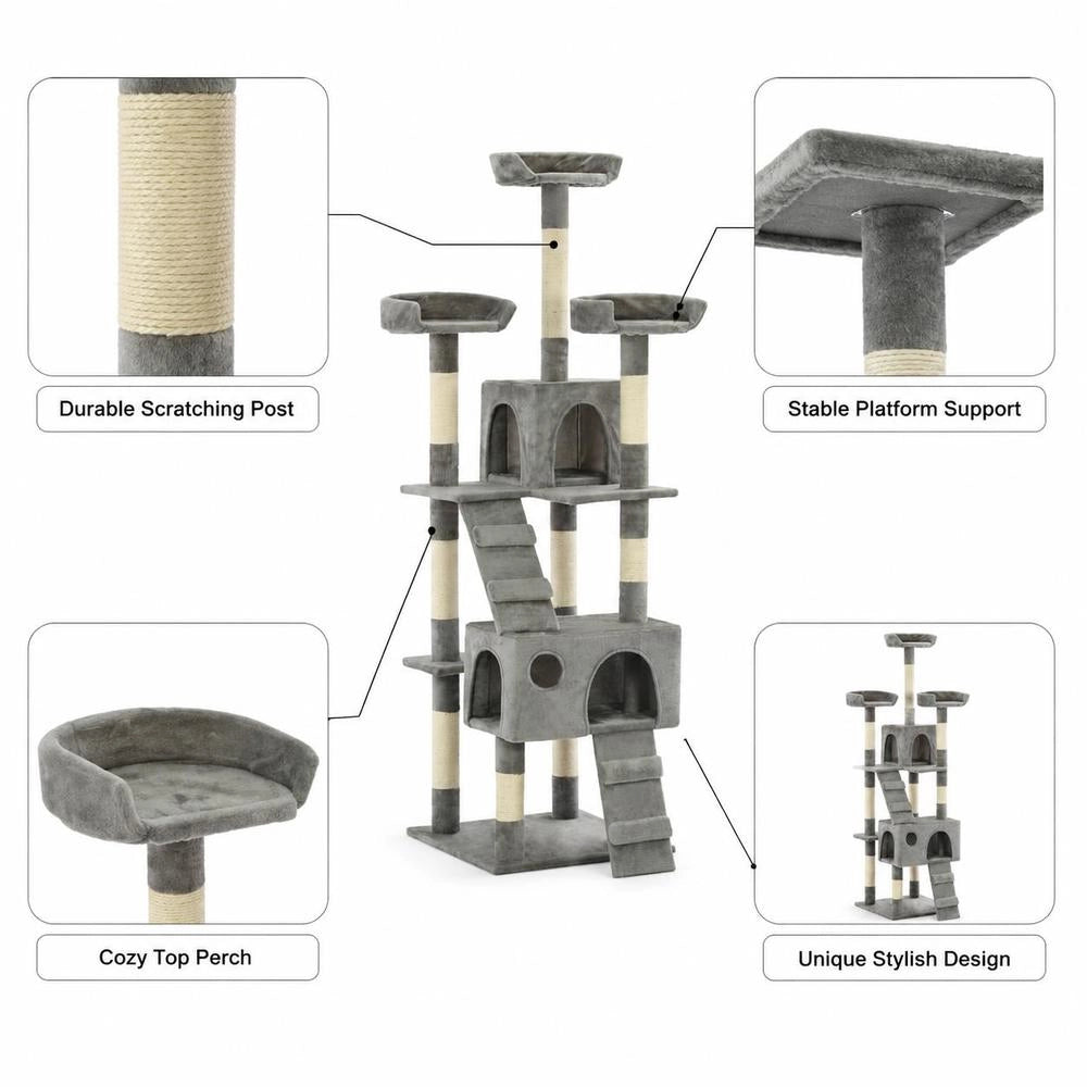 Cat Scratching Post With Sisal Scratching Columns, 170 Cm, Grey
