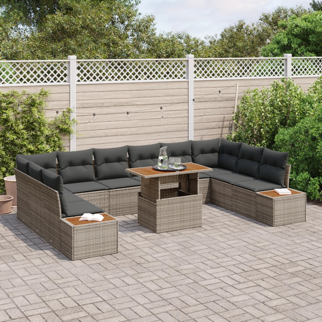 Set di Divani da Giardino  da 11 Pezzi con Cuscini Grigio Polyrattan