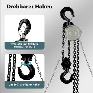 Paranco a catena manuale V21-5, capacità di carico 5 t, altezza di sollevamento 3 m, leggero e compatto, per impieghi gravosi