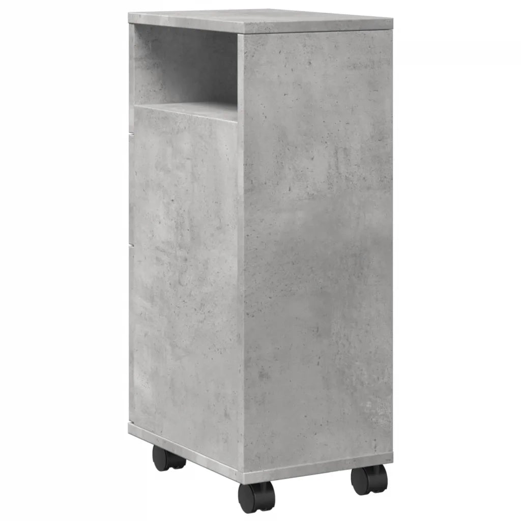 Mobile da Bagno | Armadio da bagno Stretto con Ruote Grigio Cemento in Truciolato