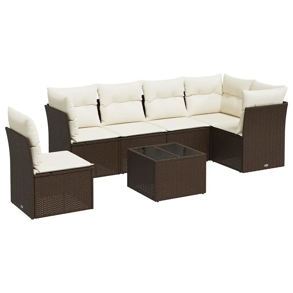 Set Divani da Giardino 7 pz con Cuscini Marrone in Polyrattan 3249552