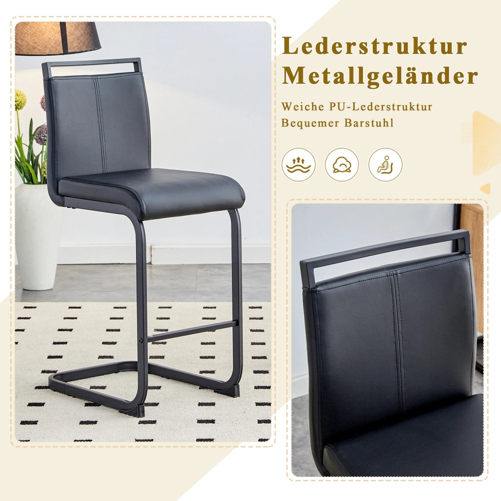 Coppia di sgabelli da bar con schienale e poggiapiedi, design moderno, in similpelle e metallo nero
